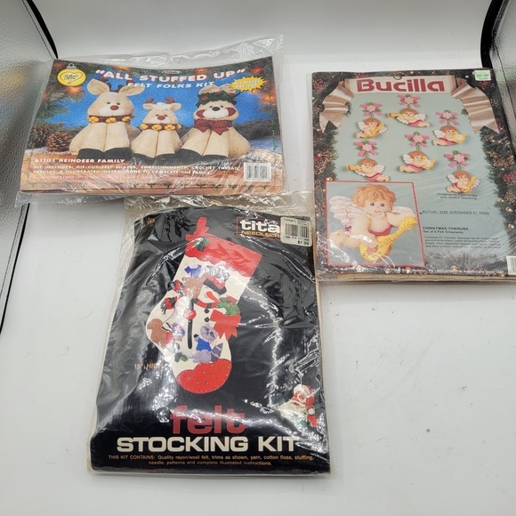 Design Works Crafts Other - Lot 3 Crafts Felt Christmas‎ Kits Stocking Cherubs Reindeer Snowman